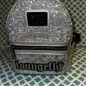 Loungefly 25th Anniversary Logo Holographic Silver Sequin Mini Backpack
